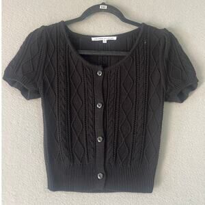 Celebity Pink Cardigan Sweater Women's XS Black Knit Button Front Short Sleeve